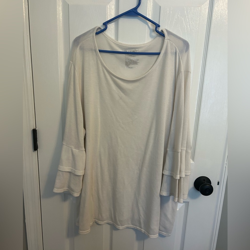 Terra and Sky White Ruffle Sleeve Top